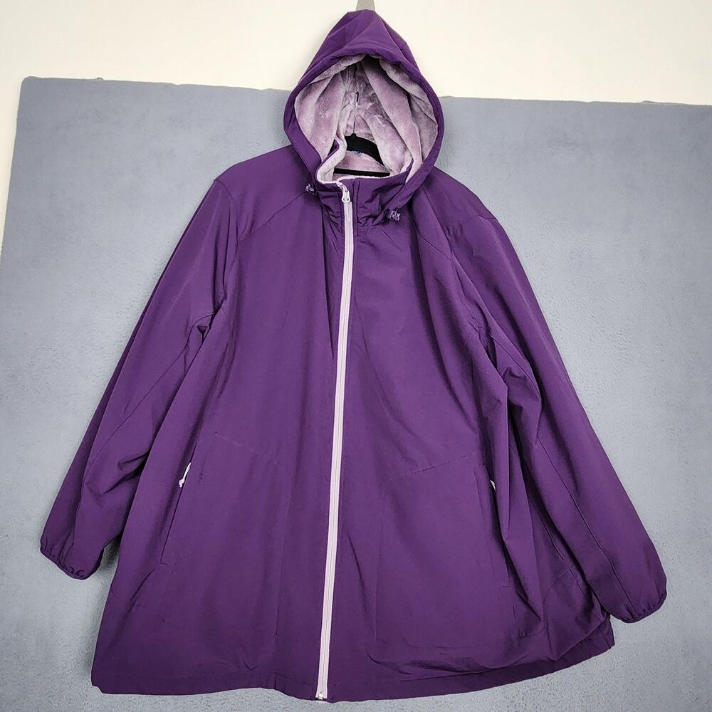 Duluth Trading Co Jacket Womens XL Purple Softshell Hooded Faux Fur Lined Zip